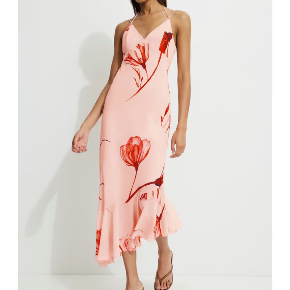 Dynamite Pink and Red Floral Midi Dress